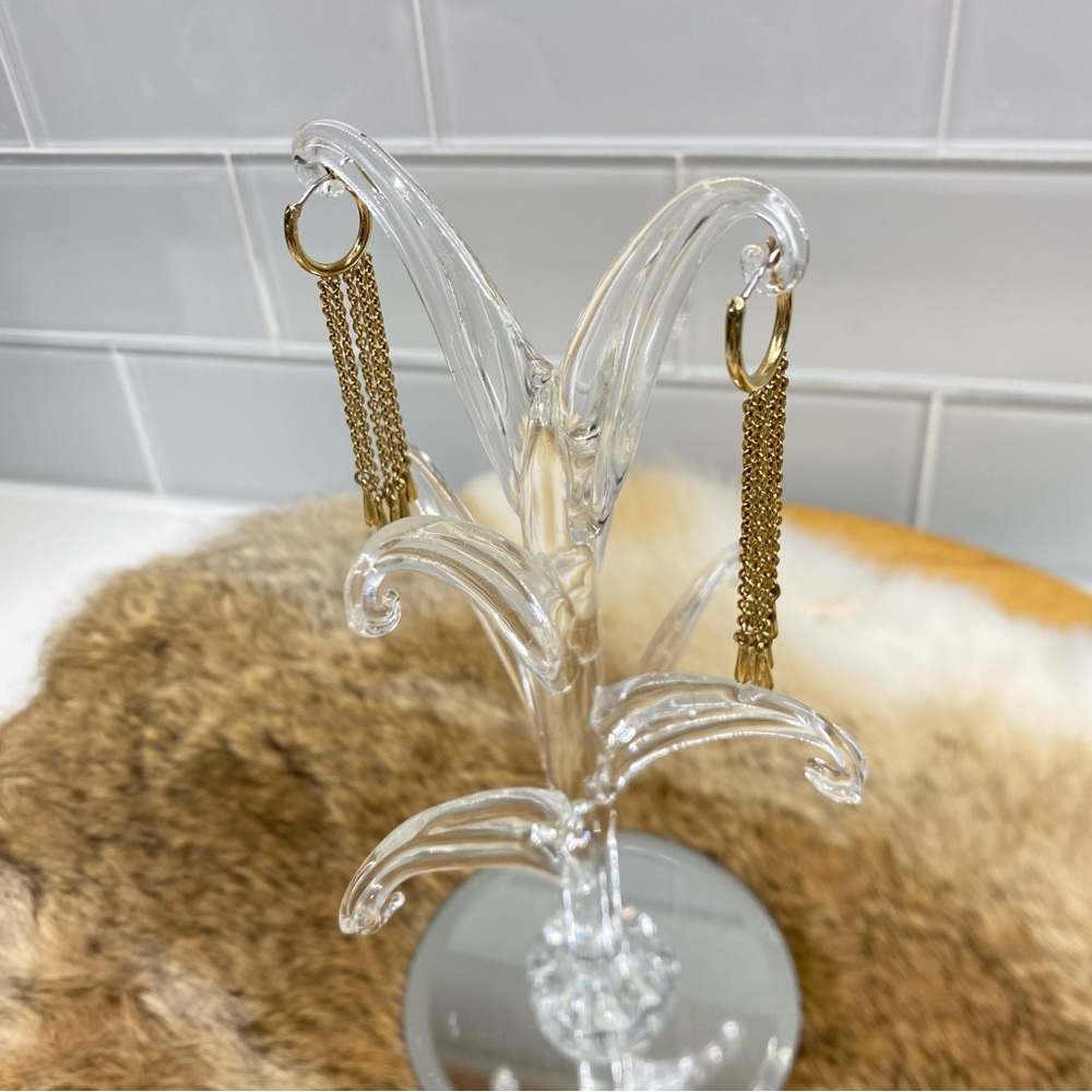 Gold Tone Hoops with Cascading Chain Statement Earrings